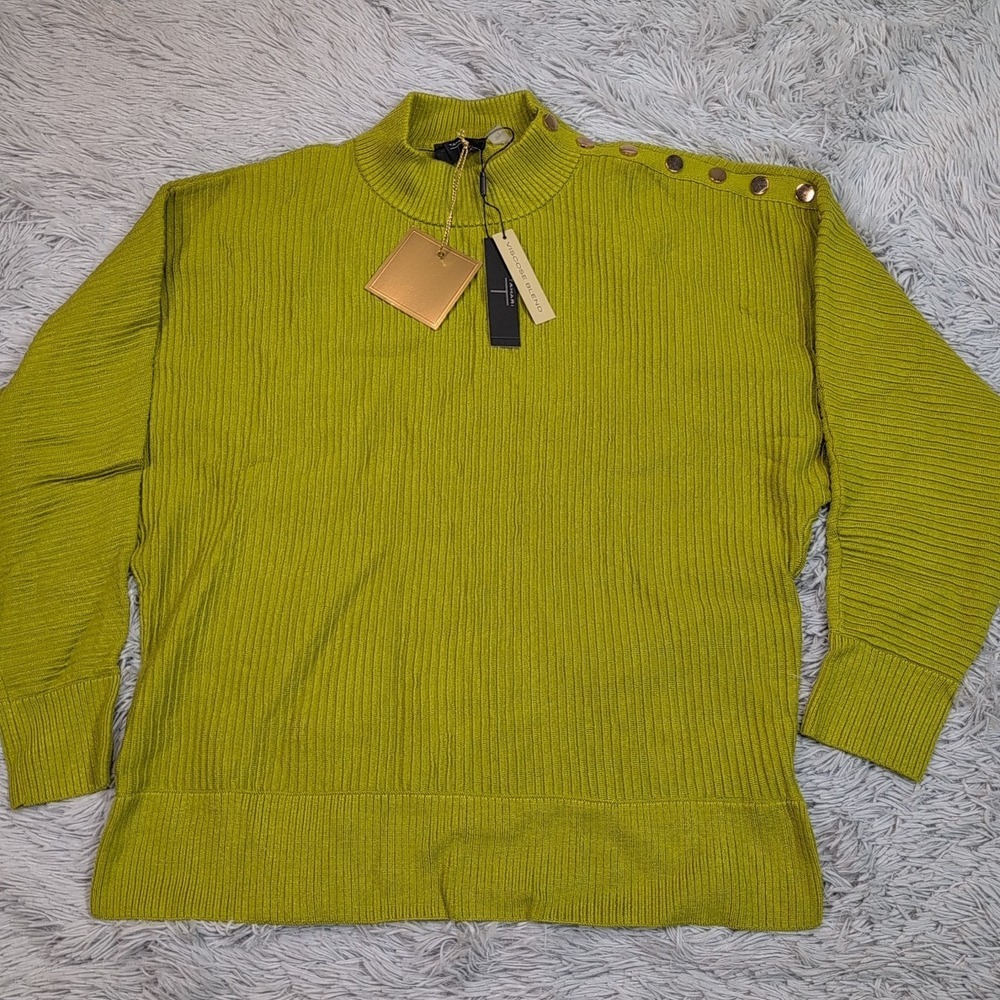 Tahari Sweater Womens M Green Viscose Blend Soft Cozy Comfort Casual New